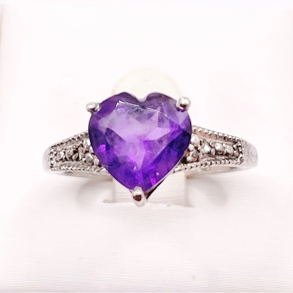 Size 7 Dark Purple amethyst heart 925 sterling silver ring - Picture 1 of 8